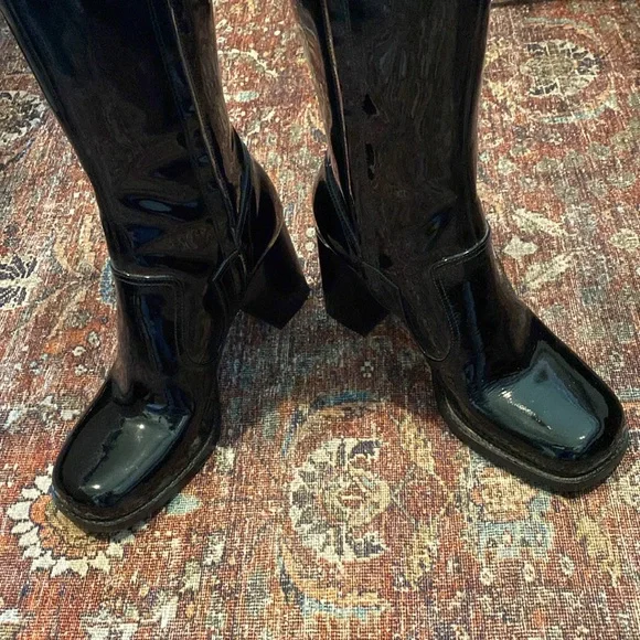 NWT Marc Jacobs Maryna Tall Black Heeled Boots with Glossy Patent Leathe… - Picture 7 of 17
